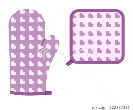 Oven Gloves Mitt and potholder cartoon purple heart pattern Fashion hand accessory clothing technical illustration 122885387