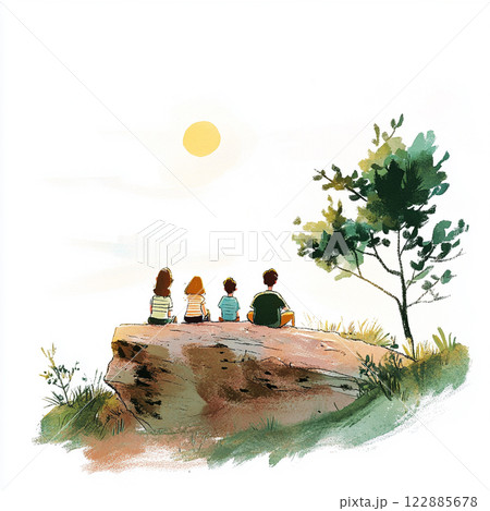 夕日を眺める若者 122885678