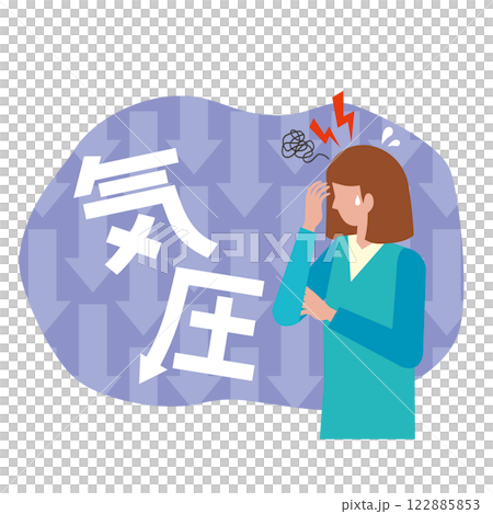 気圧低下による体調不良の女性 122885853