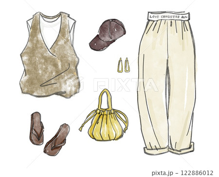 手描きのファッションコーディネート　カジュアル	 122886012