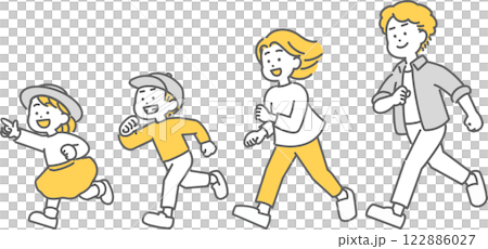 走ってお出かけする子ども連れの家族のイラスト 走ってお出かけする子ども連れの家族のイラスト 122886027