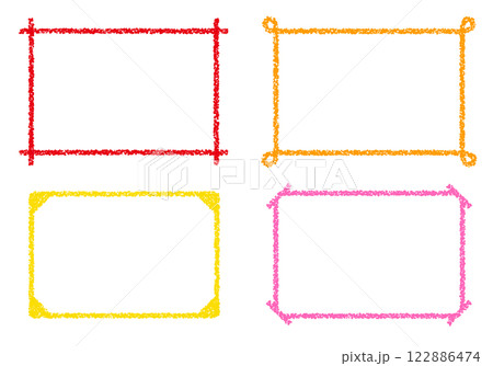 手描きのクレヨン素材　背景　4種のフレームセット 122886474