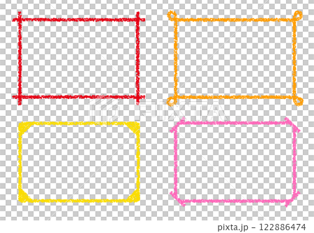 手描きのクレヨン素材　背景　4種のフレームセット 122886474