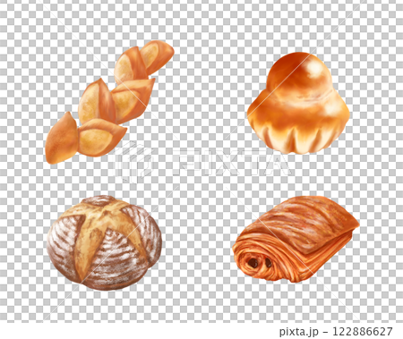 French bread realistic watercolor illustration set 122886627