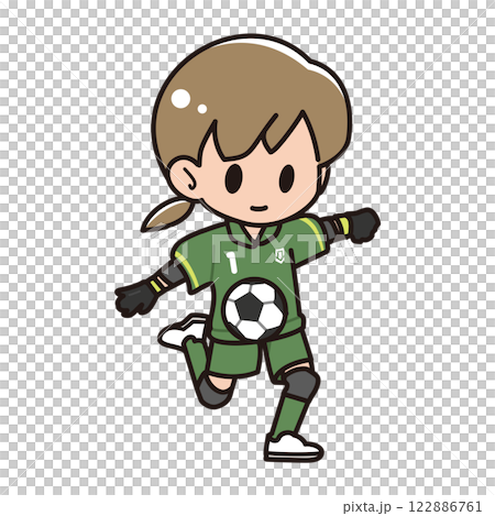 A child goalkeeper punting a soccer ball A child goalkeeper punting a soccer ball 122886761