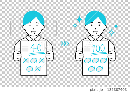 成績や学力がアップするイメージイラスト―テスト用紙を持つ男の子 成績や学力がアップするイメージイラスト―テスト用紙を持つ男の子 122887408