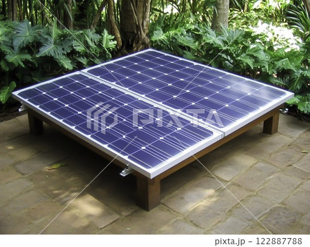 Solar Panel Installation on Outdoor Platform Surrounded by Greenery Solar Panel Installation on Outdoor Platform Surrounded by Greenery 122887788