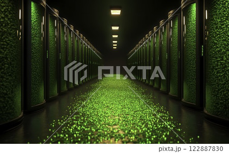 Illuminated Pathway with Green Light and Cylindrical Structures Illuminated Pathway with Green Light and Cylindrical Structures 122887830