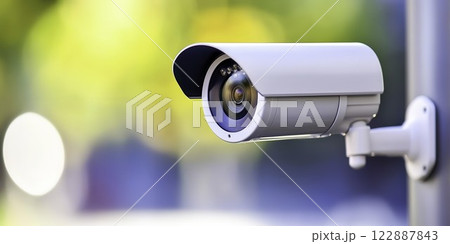 Security Camera Installed on a Building with Blurred Background Security Camera Installed on a Building with Blurred Background 122887843