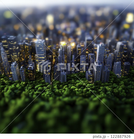 Lush Green Forest Contrast Against Urban Cityscape Aerial View 122887926