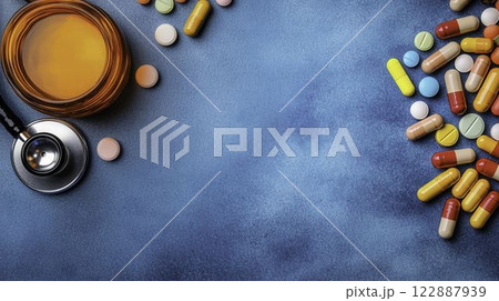 Watercolor Style Illustration of Medical Icons and Elements 122887939