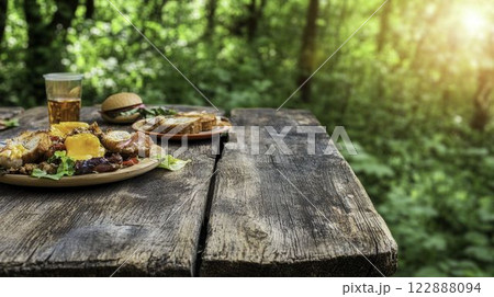 Abandoned Picnic Area with Leftover Food Waste in Nature Abandoned Picnic Area with Leftover Food Waste in Nature 122888094