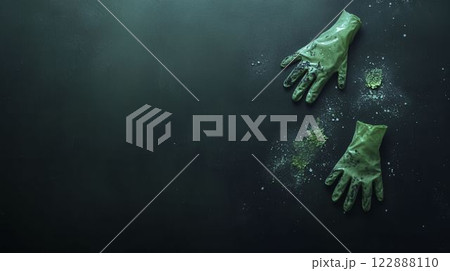 Contaminated Moldy Surgical Gloves Left Out on a Green Surface Contaminated Moldy Surgical Gloves Left Out on a Green Surface 122888110