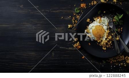 Realistic Dining Table Scene with Food Spills and Messy Appearance 122888245