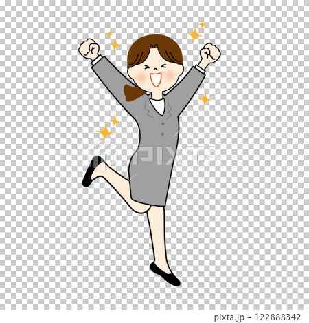 Business woman pleasing with raising both hands 122888342