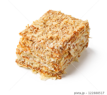 Crunchy layered dessert made from oats and cream filling enjoyed as a snack 122888517