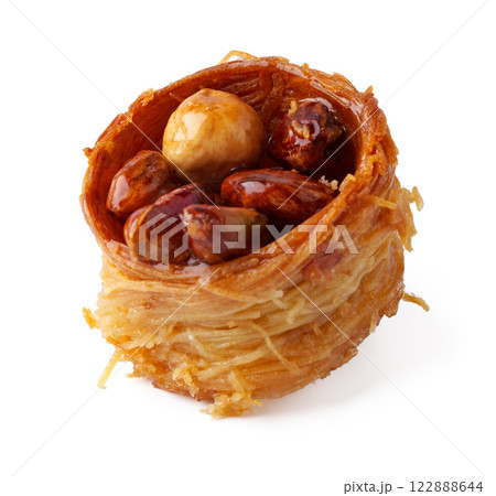 Delicious pastry filled with nuts and syrup showcases traditional flavors from Middle Eastern cuisine 122888644