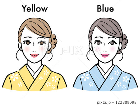 イエローベースとブルーベース　着物を着た女性 122889098
