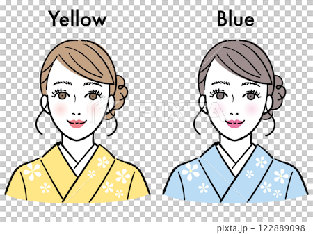 イエローベースとブルーベース　着物を着た女性 122889098