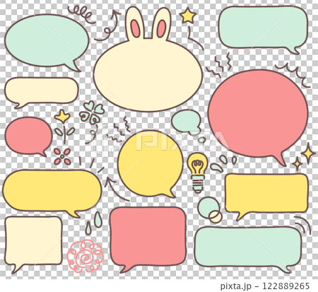 線描語音氣泡和符號圖示的彩色插圖集 122889265