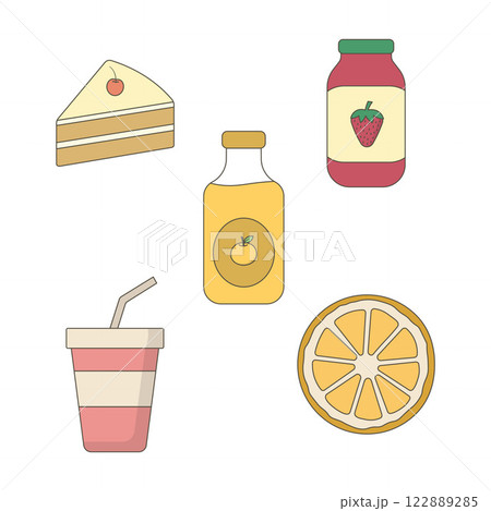 Food and Beverage Set of Dessert Cake Strawberry Jam Lemon Fruit Drink Food and Beverage Set of Dessert Cake Strawberry Jam Lemon Fruit Drink 122889285