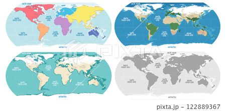 World Map Projections and Color Variations World Map Projections and Color Variations 122889367