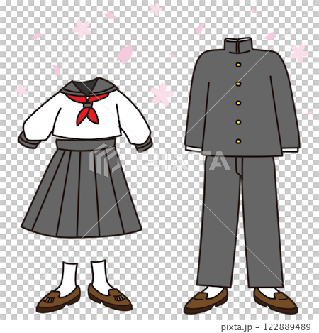 Illustration material of cherry blossoms and school uniforms 122889489