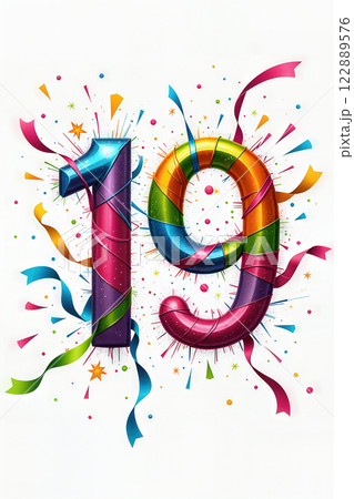 Colorful 19th birthday celebration. Colorful 19th birthday celebration. 122889576