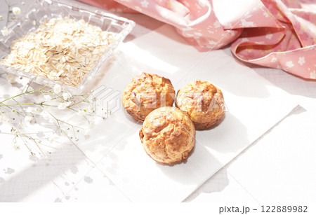 Homemade Oatmeal cake with bright background. 122889982