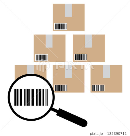 Cargo scanning icon. Inventory control sign. Checking boxes symbol. Warehouse worker scanning barcodes on boxes. flat style. 122890711