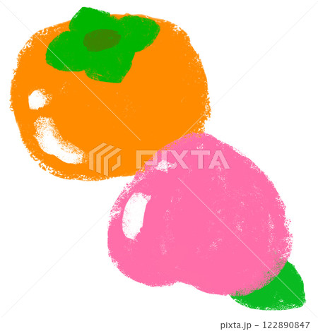 クレヨンタッチ　果物のイラスト　柿と桃 122890847