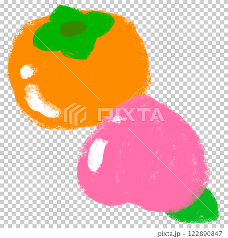 クレヨンタッチ　果物のイラスト　柿と桃 122890847