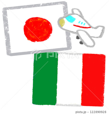 国旗のイラスト　クレヨンタッチ　日本とイタリア 122890928