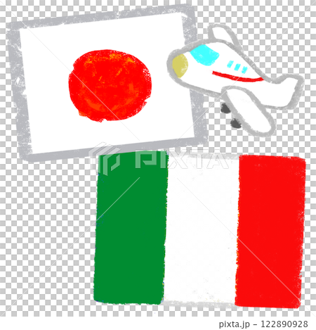 国旗のイラスト　クレヨンタッチ　日本とイタリア 122890928