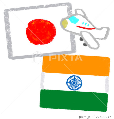 国旗のイラスト クレヨンタッチ 日本とインド 国旗のイラスト クレヨンタッチ 日本とインド 122890957