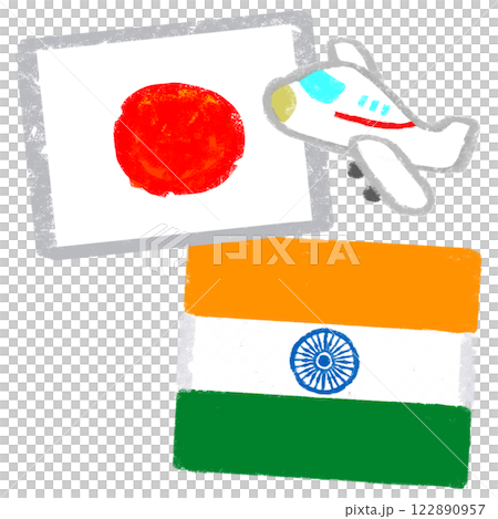 国旗のイラスト クレヨンタッチ 日本とインド 国旗のイラスト クレヨンタッチ 日本とインド 122890957