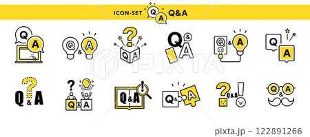 Q&A、質問と回答、疑問と気付きなどのアイコン・イラスト・ピクト素材セット 122891266