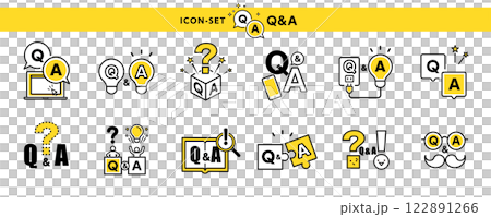 Q&A、質問と回答、疑問と気付きなどのアイコン・イラスト・ピクト素材セット 122891266