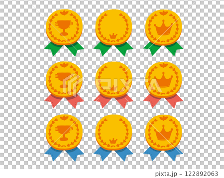 Simple and pop illustration set of gold medals and ribbons 122892063