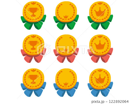 金メダルとかわいいリボンのシンプルでポップなイラストセット 122892064