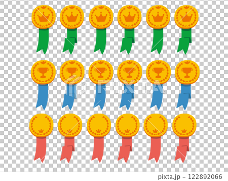 A simple and pop illustration set of a gold medal and a vertical ribbon 122892066