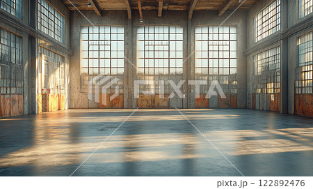 Empty factory workshop space building large high resolution 122892476