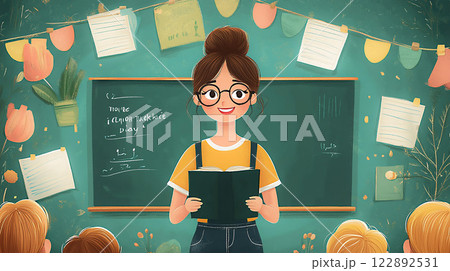 Flat style teacher celebrating Teacher's Day vector illustration high resolution 122892531