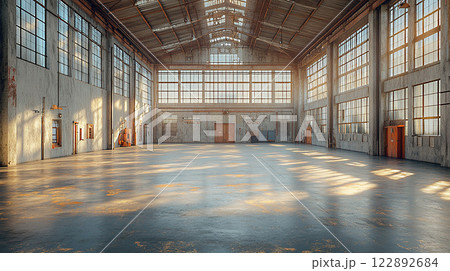 High resolution large empty workshop space factory building 122892684