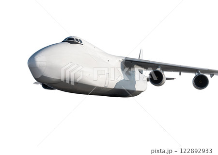 Wide body transport cargo airplane fly isolated on white background 122892933
