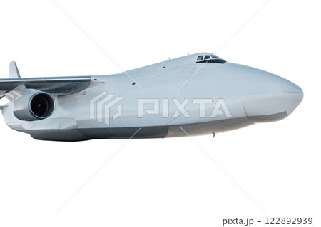 Wide body transport cargo aircraft fly isolated on white background Wide body transport cargo aircraft fly isolated on white background 122892939