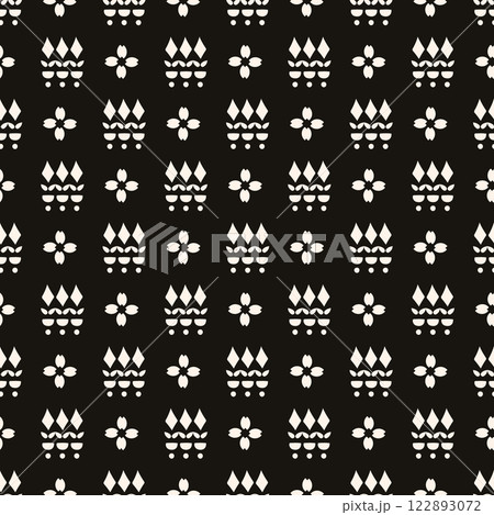 Simple minimalist geometric seamless pattern. Abstract monochrome minimal background with small floral shapes. Subtle repeat design for decor, print. 122893072
