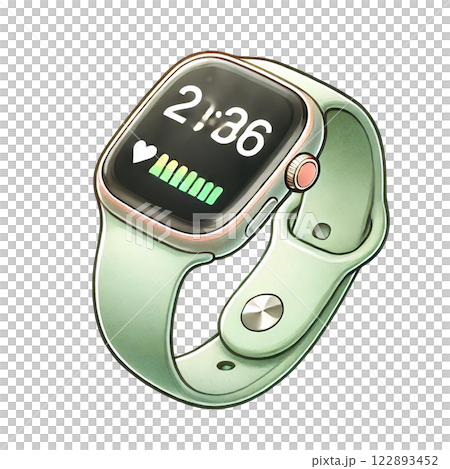 Stylish smartwatch with fitness features and heart rate monitor. Watercolor clipart cartoon 122893452