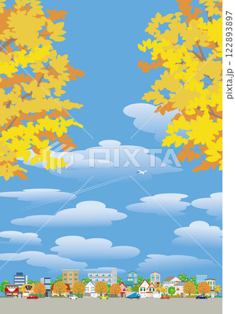 秋の紅葉の街並みイラスト. 122893897