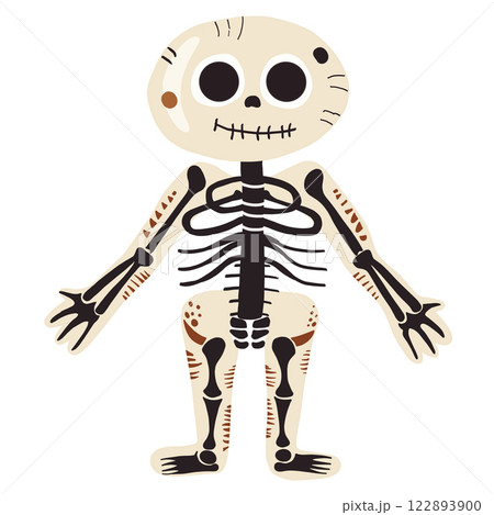 Cute cartoon skeleton character with friendly expression, ideal for Halloween themes or educational purposes. This playful design features exaggerated features and whimsical style Cute cartoon skeleton character with friendly expression, ideal for Halloween themes or educational purposes. This playful design features exaggerated features and whimsical style 122893900
